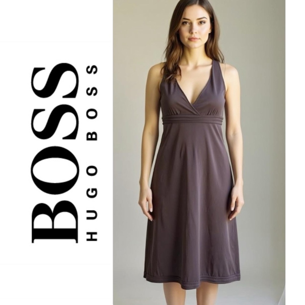 Hugo Boss Chocolate Milkshake Brown Cotton Spandex Midi Dress Size Medium